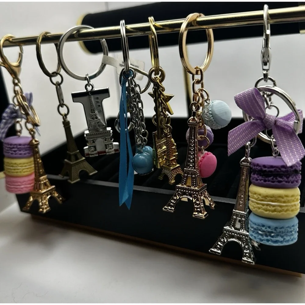 Paris Eiffel Tower Lot of‎ 7 Keychain / Purse Charm Macaron Charm France Travel